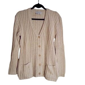 Daniel & Rebecca VTG Y2K Cable Knit Long Sleeves Button Up Cardigan Large Beige